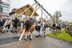 In Bernried am Starnbergersee wird am 1. Mai der Maibaum von Hand aufgestellt. Anschließend wird im Sommerkeller gefeiert da es draußen regnet.